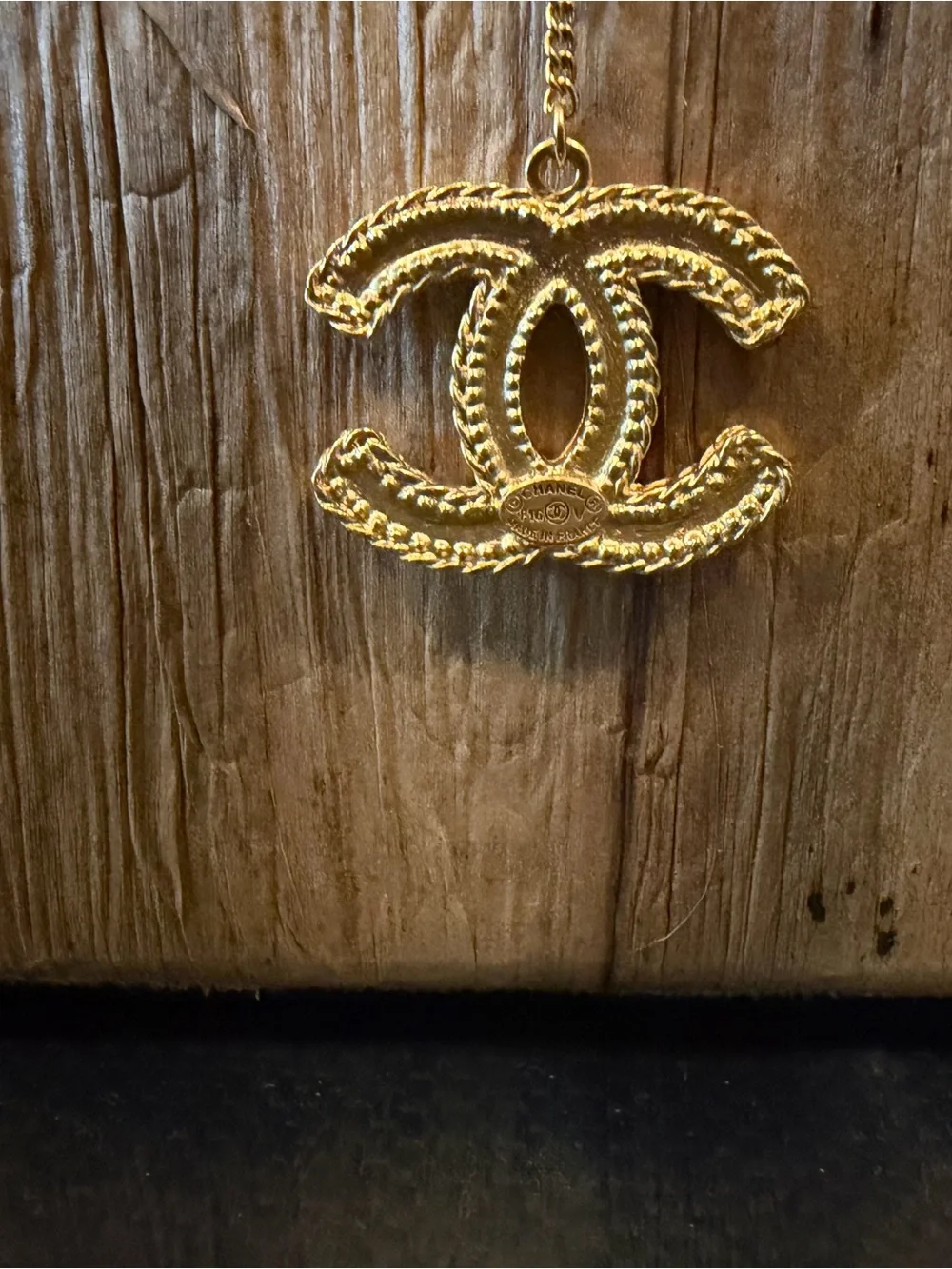 CHANEL Gold Double C Drop Chain Earrings
